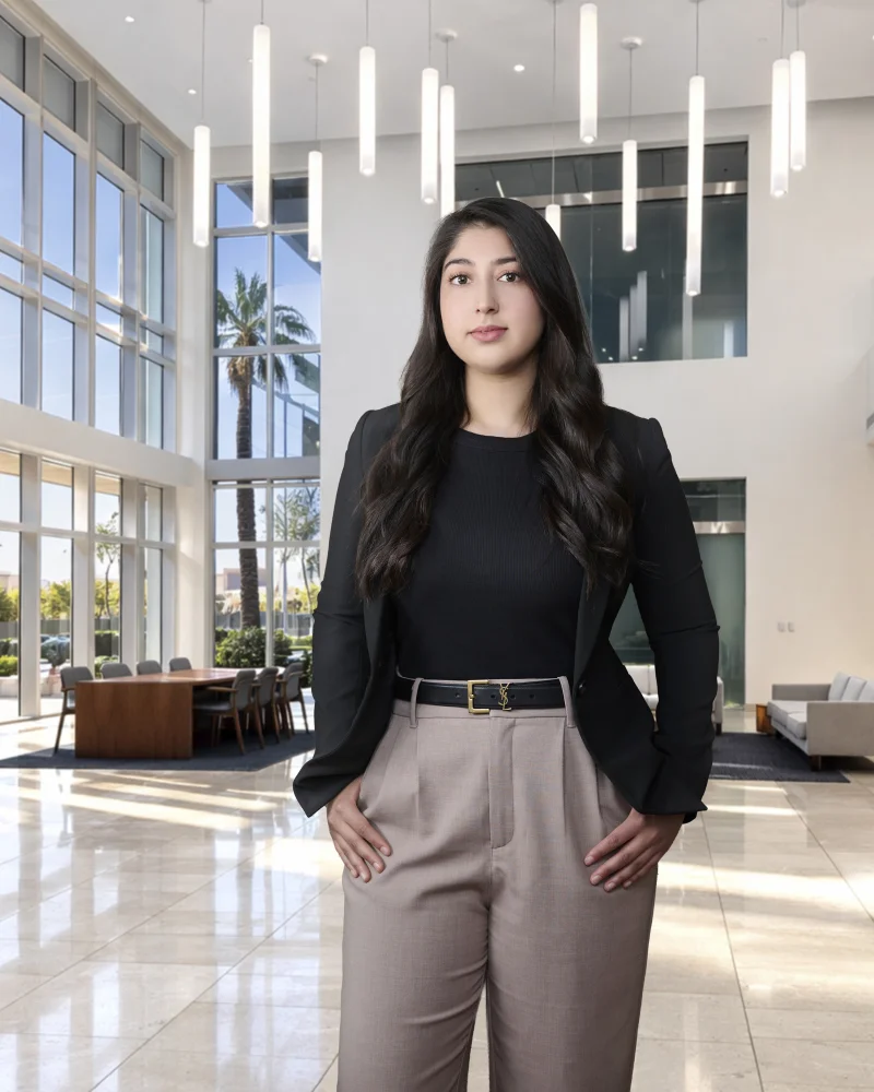 Business portrait of young professional woman in Phoenix corporate lobby