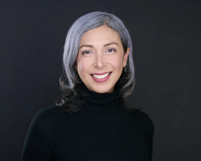 Professional headshot of woman with silver hair Phoenix Arizona