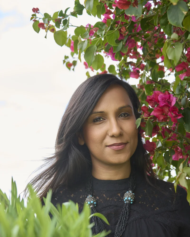 Pooja, host of Lyfting Off podcast, editorial portrait by Marie Feutrier