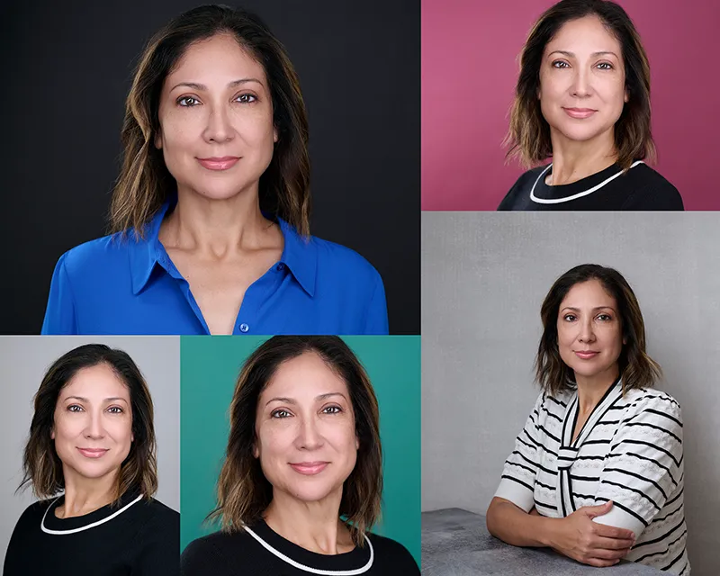 Professional headshot session example 3 outfits 5 backgrounds Phoenix photographer