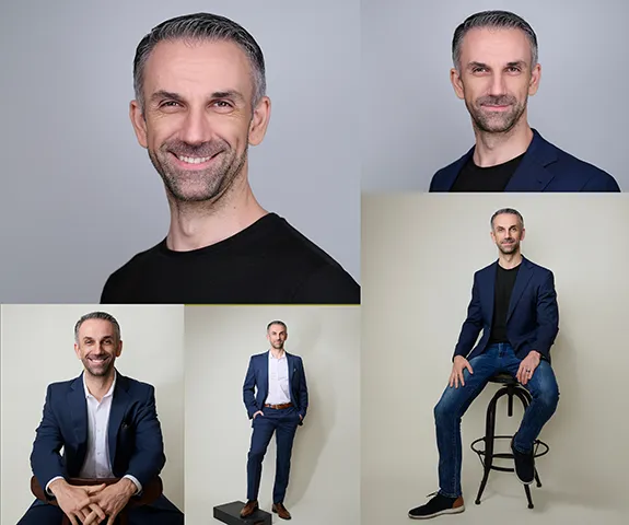 Professional headshot session example 4 crops 2 backgrounds Phoenix photographer